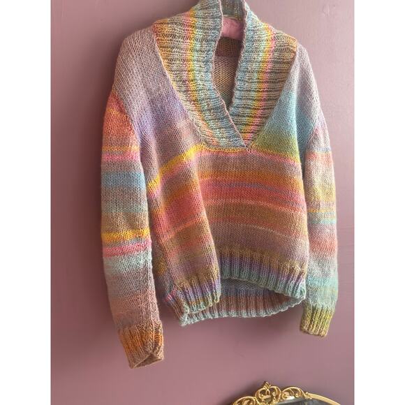 Gorgeous Handknit Pastel Rainbow Knit Sweater XS/S - Picture 2 of 6